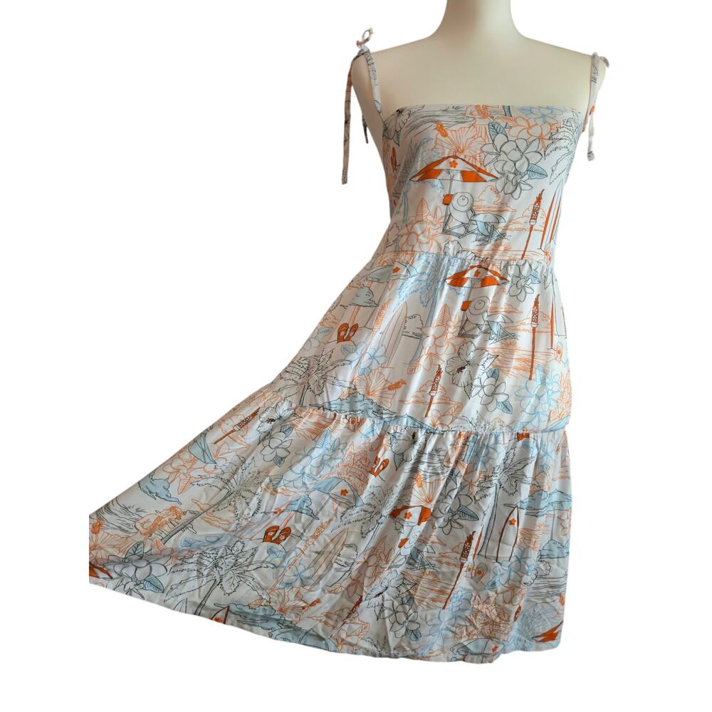 Coquette Tiered Beach Print Mini Dress L Smocked Positano Resort Kenny Flowers